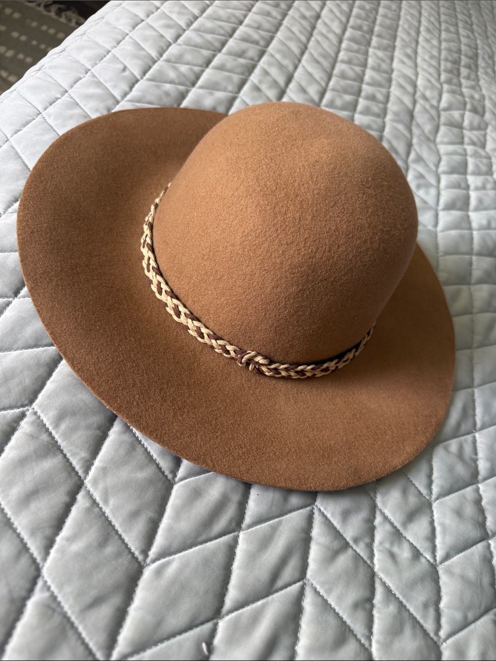 Prana Tan Wide-Brim Wool Felt Hat with Braided Band